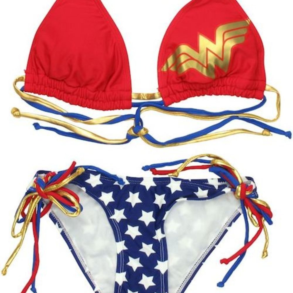 Wonder Woman Triangle String Bikini Swimsuit Like New